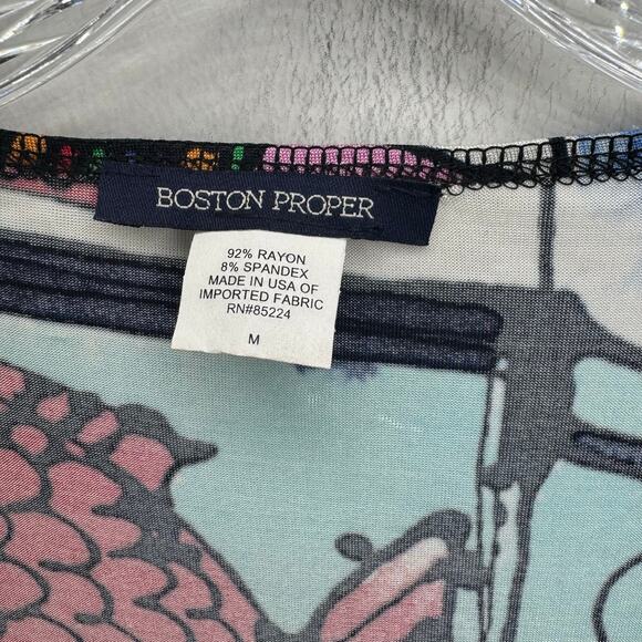 Boston Proper Multicolor‎ Fish Nautical Print Wrap Top Long Sleeve V-Neck Medium - Picture 3 of 7